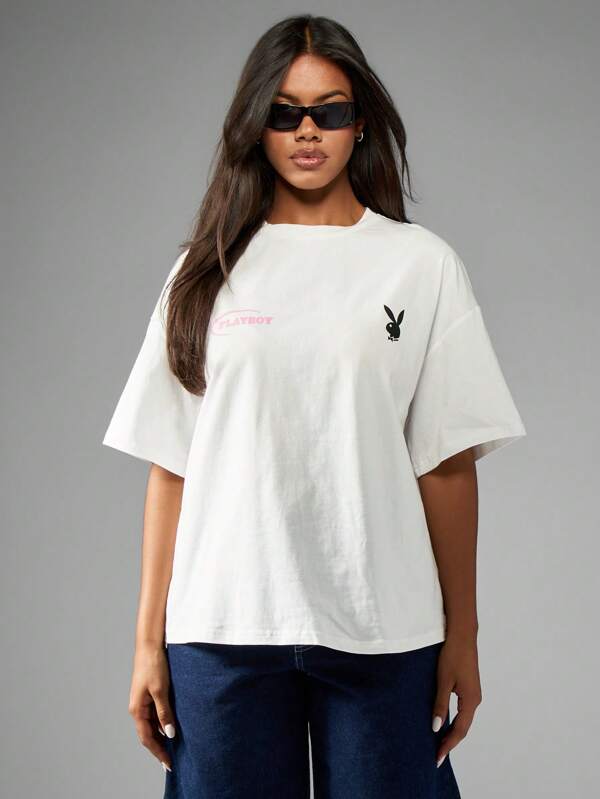 Missguided Missguided X Playboy Casual Oversized Graphic Streetwear Tee