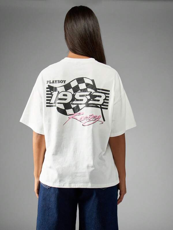 Missguided Missguided X Playboy Casual Oversized Graphic Streetwear Tee