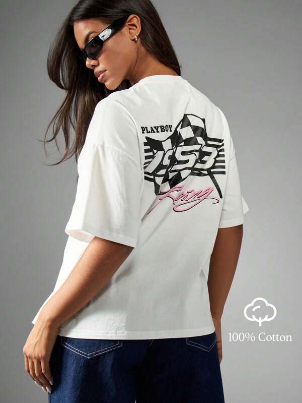 missguided Missguided x Playboy Casual Oversized Graphic Streetwear Tee