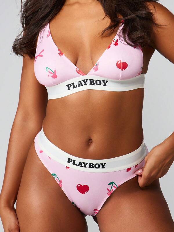 Missguided Missguided X Playboy Cherry Bow Bra And Panty Set