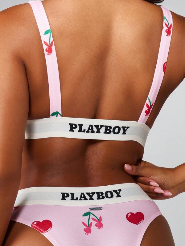 Missguided Missguided X Playboy Cherry Bow Bra And Panty Set