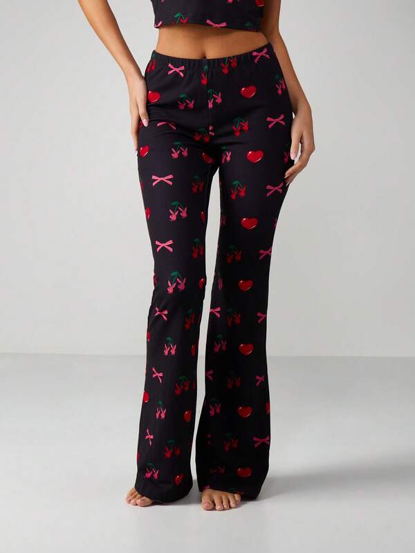 Missguided Missguided X Playboy Cherry Bow Print Halter Pajama Set