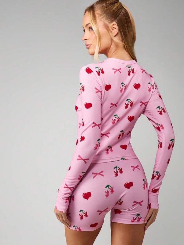Missguided Missguided X Playboy Cherry Bow Print Pajama Set