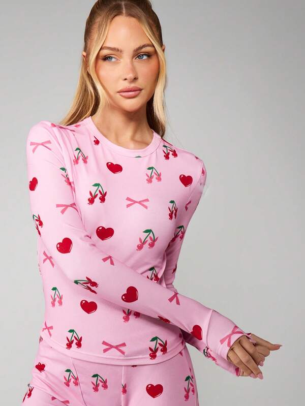 Missguided Missguided X Playboy Cherry Bow Print Pajama Set