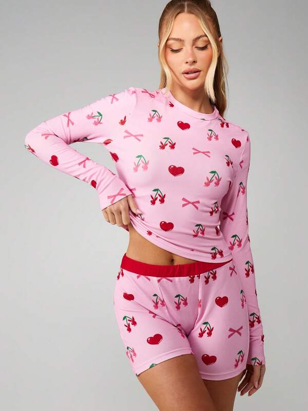 missguided Missguided x Playboy Cherry Bow Print Pajama Set