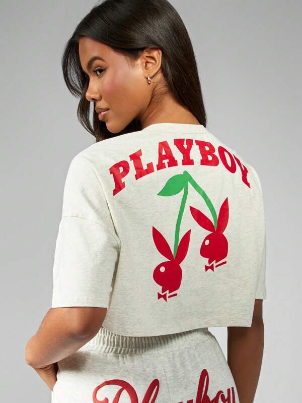 missguided Missguided x Playboy Cherry Design Oversized Casual T-Shirt