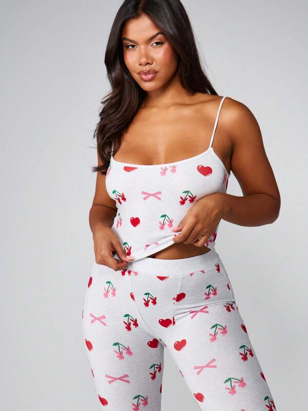 Missguided Missguided X Playboy Cherry Hearts Bow Print Pajama Set