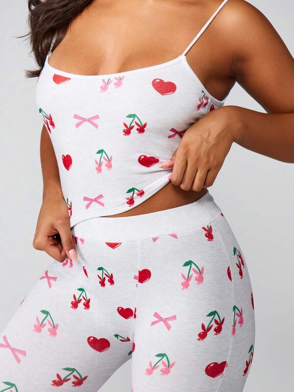 Missguided Missguided X Playboy Cherry Hearts Bow Print Pajama Set
