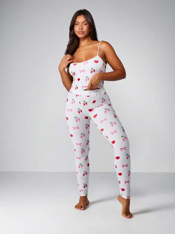 missguided Missguided x Playboy Cherry Hearts Bow Print Pajama Set