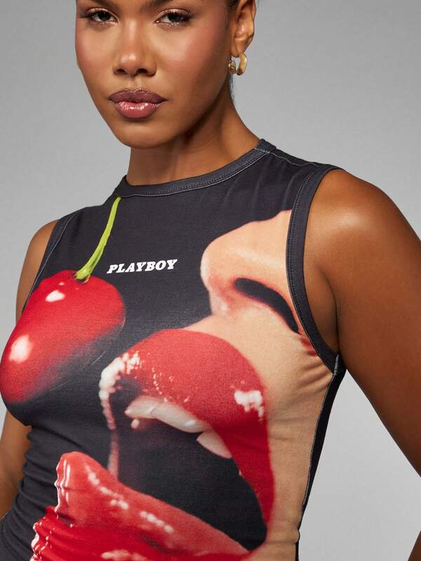 Missguided Missguided X Playboy Cherry Lips Print Tank Top