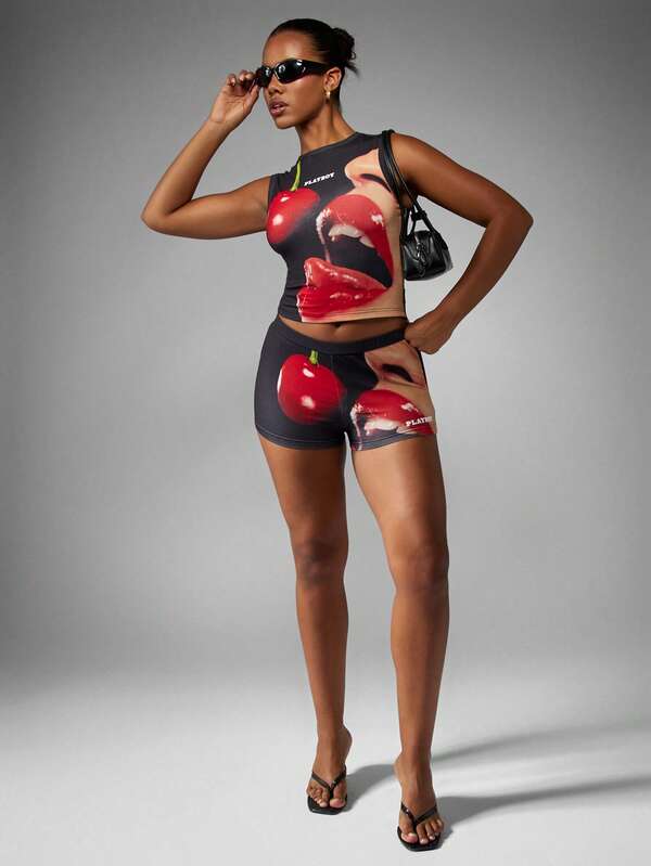 Missguided Missguided X Playboy Cherry Lips Print Tank Top