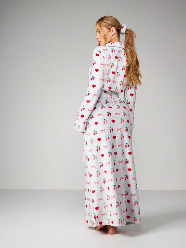 Missguided Missguided X Playboy Cherry Print Belted Long Robe