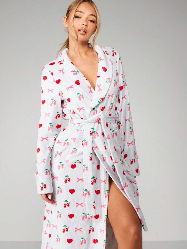 Missguided Missguided X Playboy Cherry Print Belted Long Robe