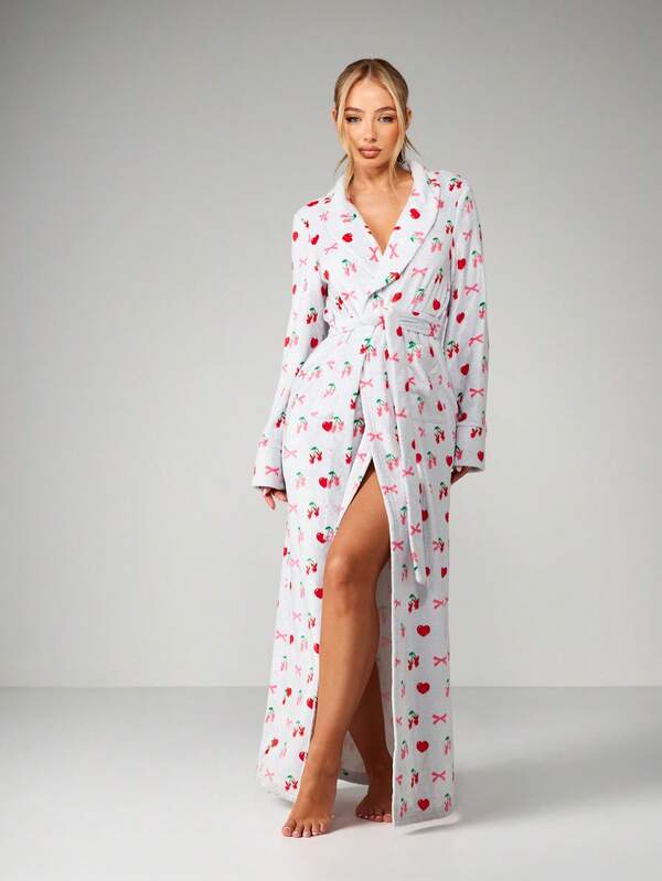 Missguided Missguided X Playboy Cherry Print Belted Long Robe