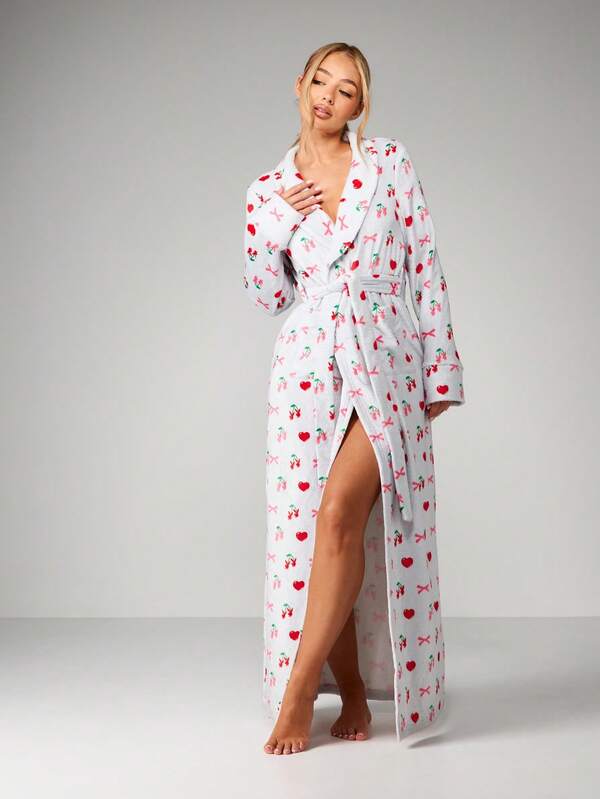 missguided Missguided x Playboy Cherry Print Belted Long Robe
