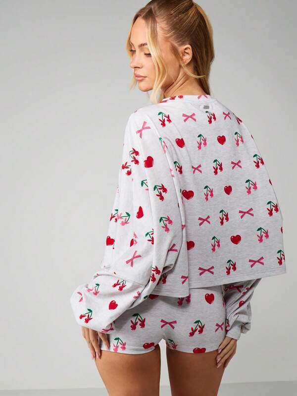 Missguided Missguided X Playboy Cherry Print Long Sleeve Pajama Set