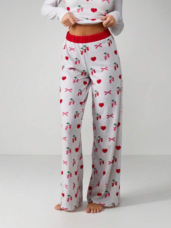 Missguided Missguided X Playboy Cherry Print Pajama Set With Long Sleeves