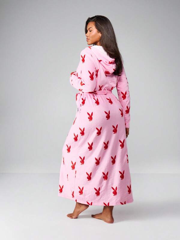 Missguided Missguided X Playboy Christmas Bunny Print Long Robe With Belt