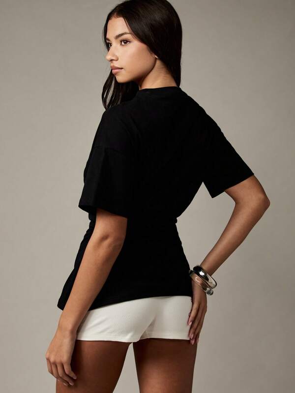 Missguided Missguided X Playboy Cinched Waist Oversized T Shirt With Ruched Detail