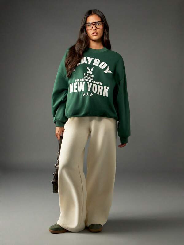 Missguided Missguided X Playboy Classic Crew Neck Sweatshirt With City Statement Design