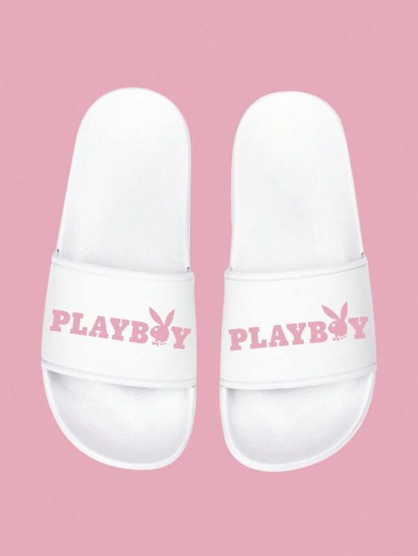 Missguided Missguided X Playboy Classic Logo Embroidered Pool Slides With Comfort Sole