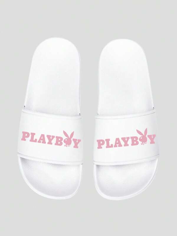 missguided Missguided x Playboy Classic Logo Embroidered Pool Slides With Comfort Sole