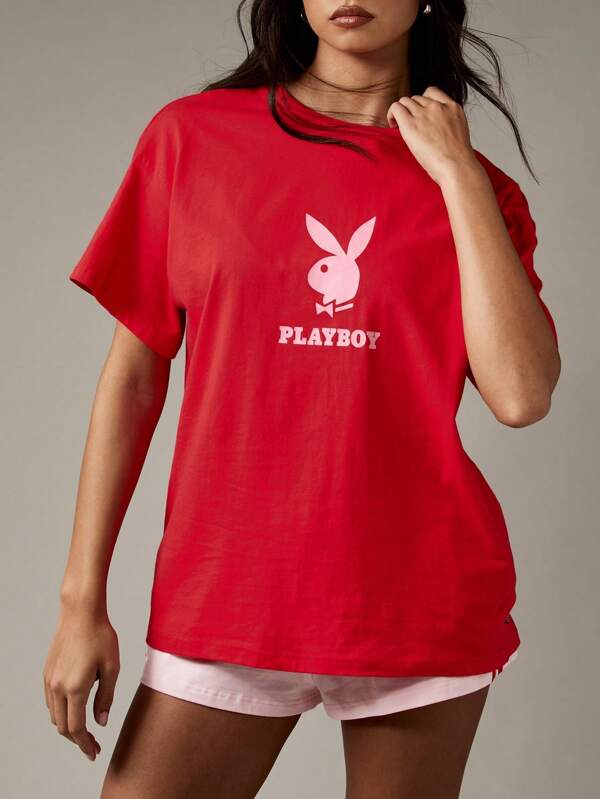 missguided Missguided x Playboy Classic Logo Print Oversized Jersey Cotton T-Shirt