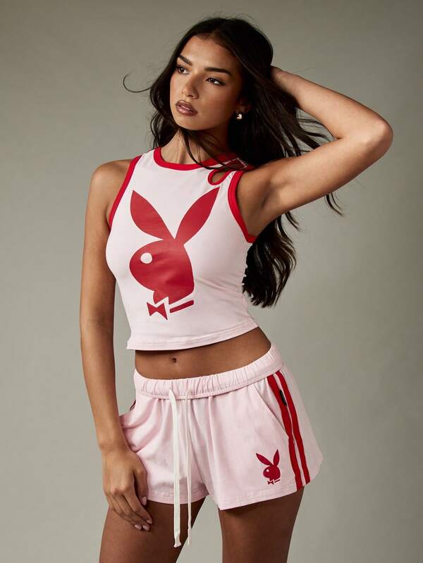 Missguided Missguided X Playboy Classic Retro Bunny Logo Sleeveless Cotton Tank Crop Top