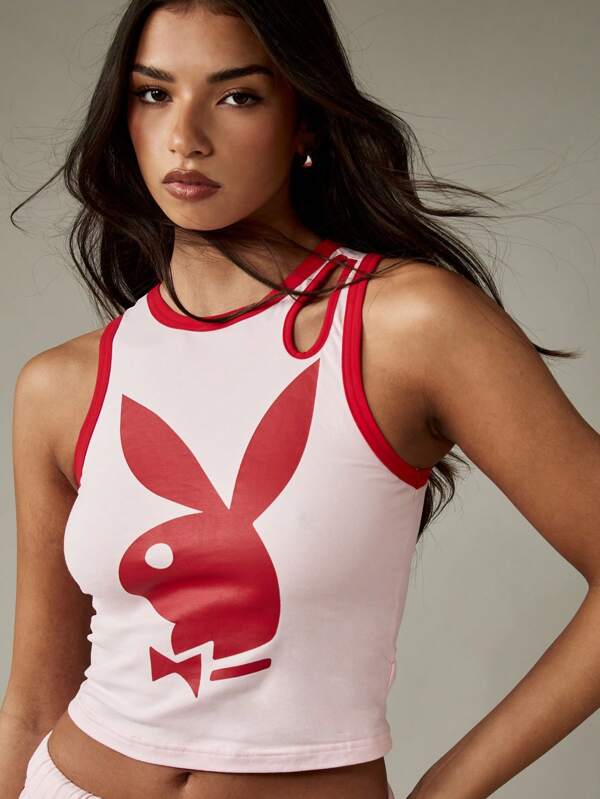 missguided Missguided x Playboy Classic Retro Bunny Logo Sleeveless Cotton Tank Crop Top