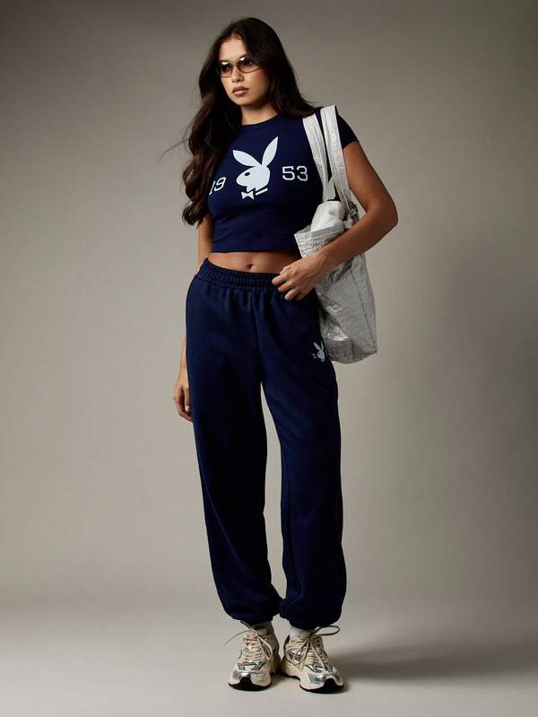 Missguided Missguided X Playboy Classic Retro Short Sleeve Crop Top With Bunny Logo