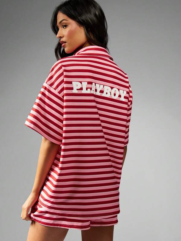 Missguided Missguided X Playboy Classic Retro Striped Two-Piece Coordinate Loungewear