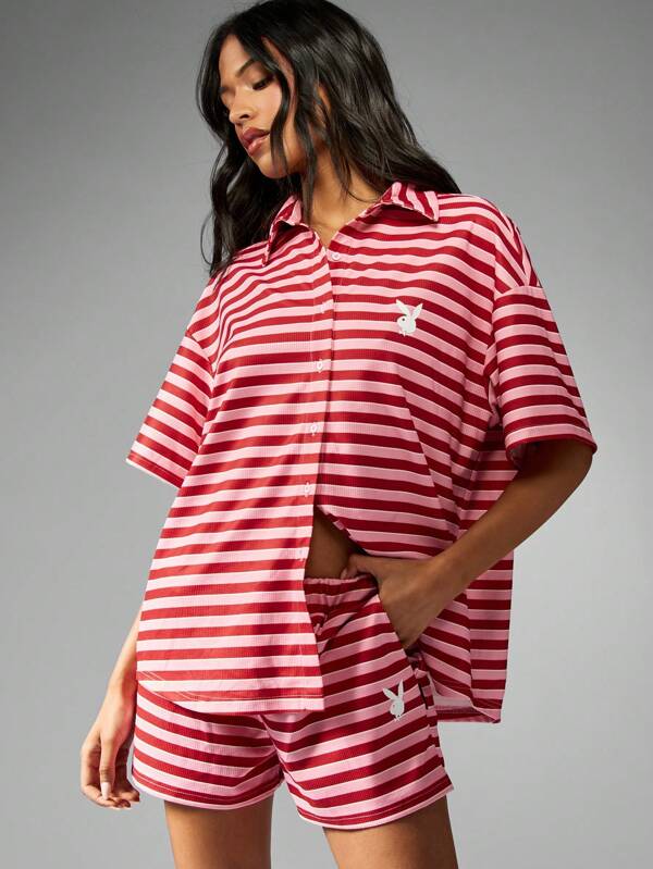 missguided Missguided x Playboy Classic Retro Striped Two-Piece Coordinate Loungewear