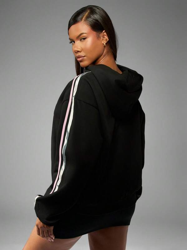 Missguided Missguided X Playboy Classic Script Logo Embroidered Hoodie With Side Stripes
