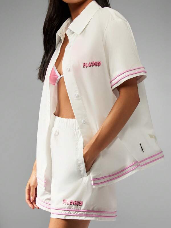 Missguided Missguided X Playboy Collared Button Down Shirt With Matching Shorts Set