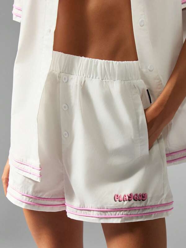 Missguided Missguided X Playboy Collared Button Down Shirt With Matching Shorts Set