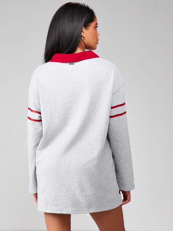 Missguided Missguided X Playboy Collegiate Logo Mini Dress With Long Sleeves And V Neck