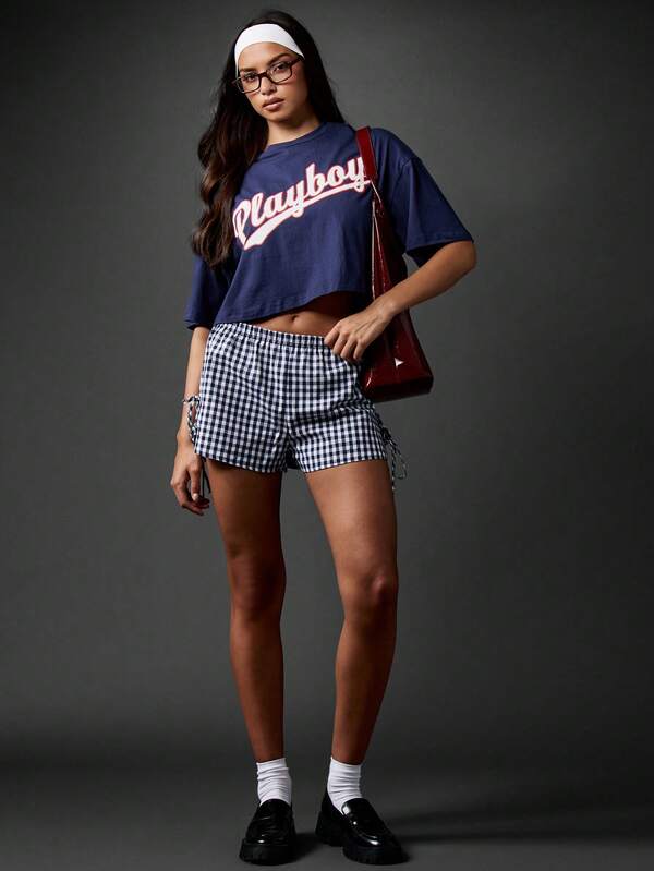 Missguided Missguided X Playboy Collegiate Varsity Style Slouchy Short Sleeve T-Shirt