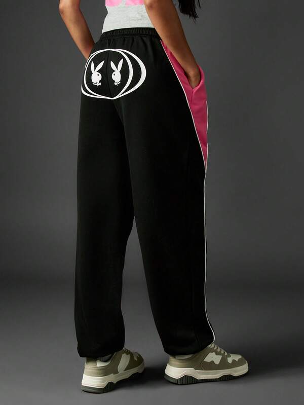 Missguided Missguided X Playboy Color Block Cuffed Joggers With Logo