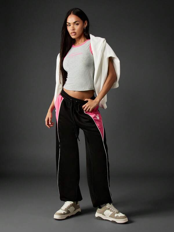 Missguided Missguided X Playboy Color Block Cuffed Joggers With Logo