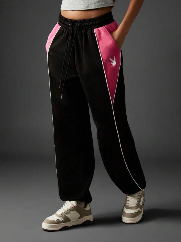 missguided Missguided x Playboy Color Block Cuffed Joggers With Logo