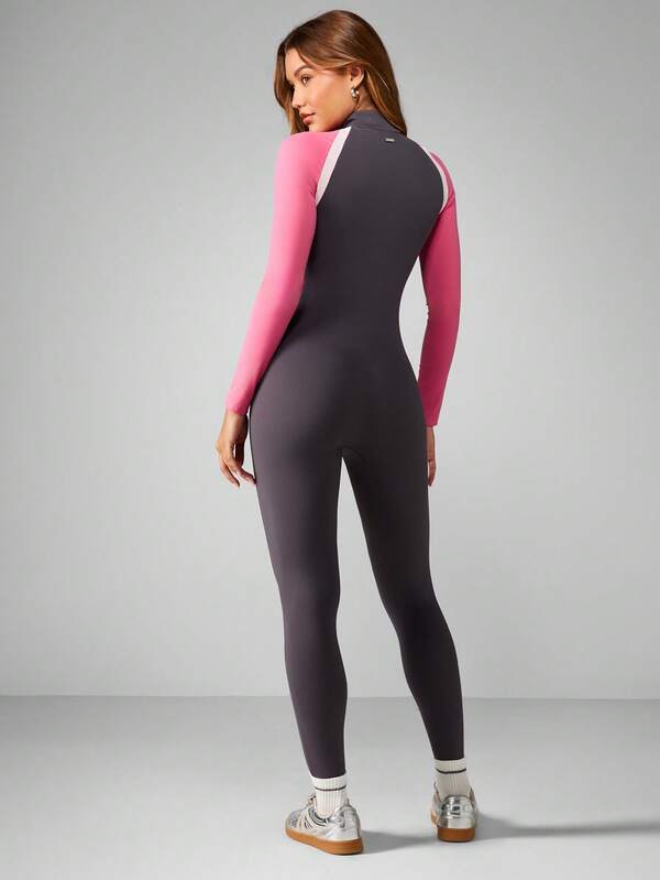 Missguided Missguided X Playboy Color Block Long Sleeve Full Length Jumpsuit With High Neck