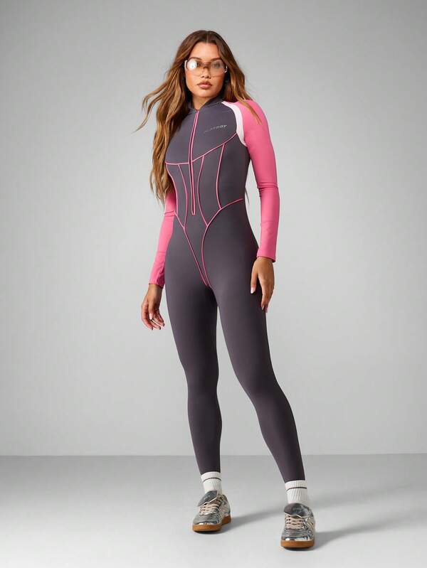 Missguided Missguided X Playboy Color Block Long Sleeve Full Length Jumpsuit With High Neck