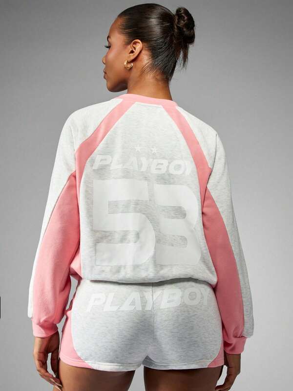 Missguided Missguided X Playboy Color Block Panelled Sweatshirt With Long Sleeves And Round Neck