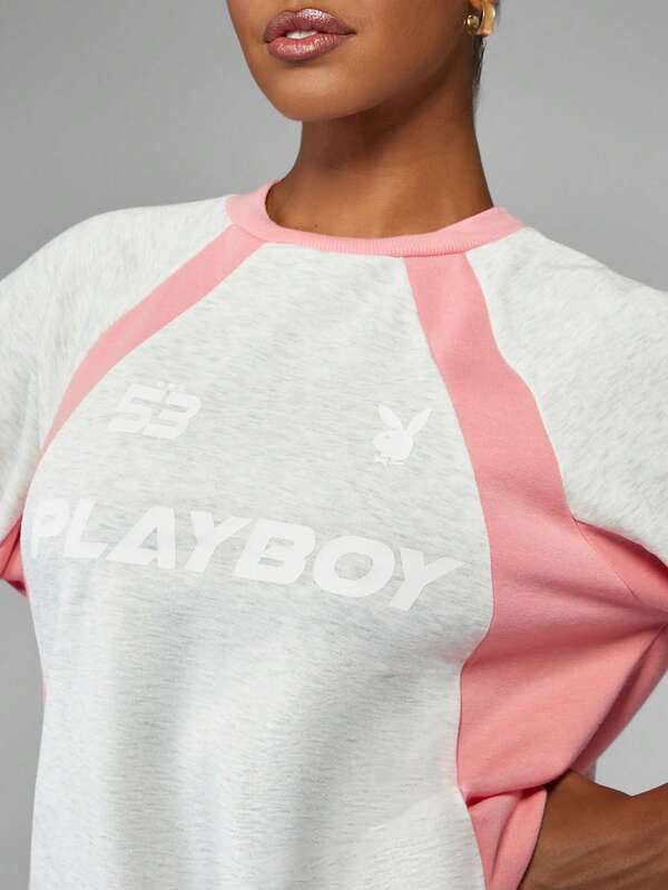 Missguided Missguided X Playboy Color Block Panelled Sweatshirt With Long Sleeves And Round Neck