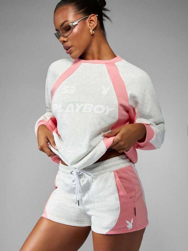 missguided Missguided x Playboy Color Block Panelled Sweatshirt With Long Sleeves And Round Neck