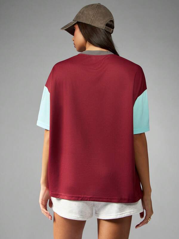 Missguided Missguided X Playboy Color Block T Shirt With Varsity Print And Bunny Logo