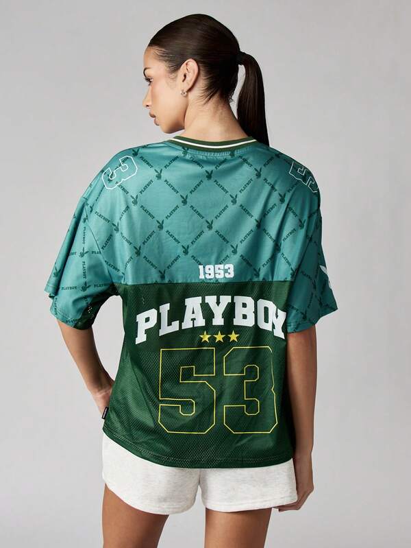 Missguided Missguided X Playboy Color Block V-Neck Jersey With Graphic Print