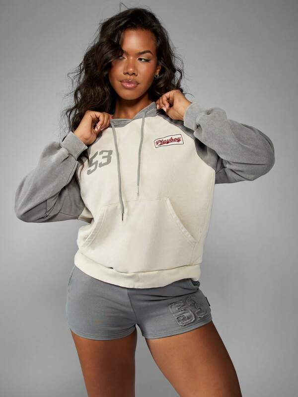 missguided Missguided x Playboy Color Block Washed Hoodie With Centre Pocket
