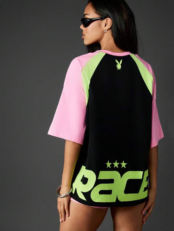 Missguided Missguided X Playboy Colorblock Graphic T-Shirt With Short Sleeves