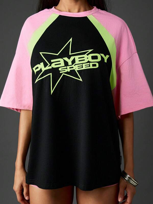 Missguided Missguided X Playboy Colorblock Graphic T-Shirt With Short Sleeves